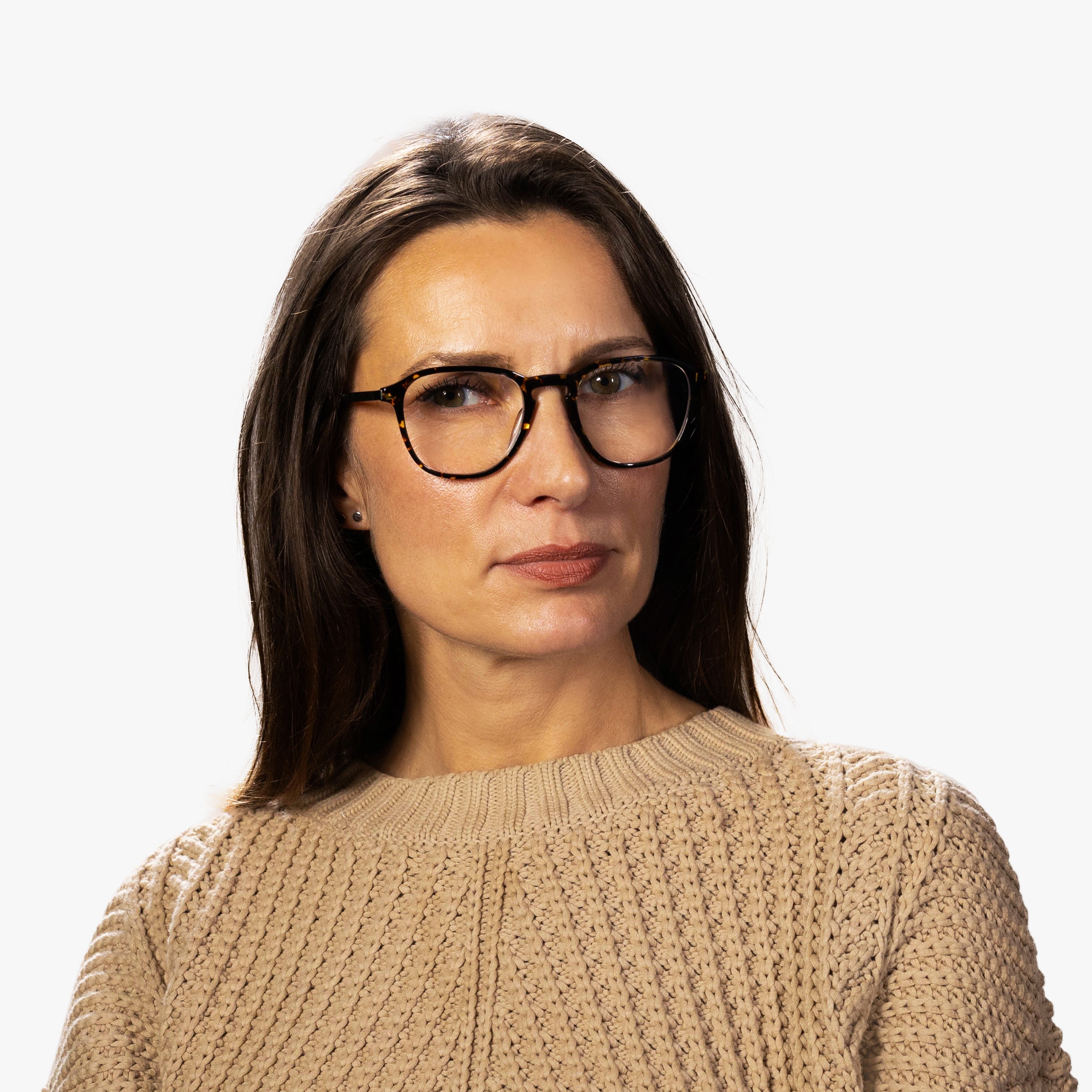 Luxreaders stylish Women's Rønne Dark Turtle Reading glasses. Made from Titanium in a Square shape.