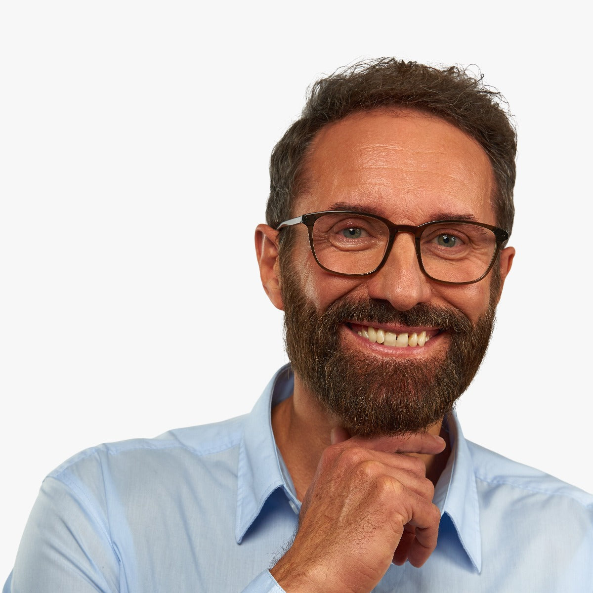 Luxreaders stylish Ebeltoft Shiny Olive Blue light glasses. Made from Acetate in a Square shape.