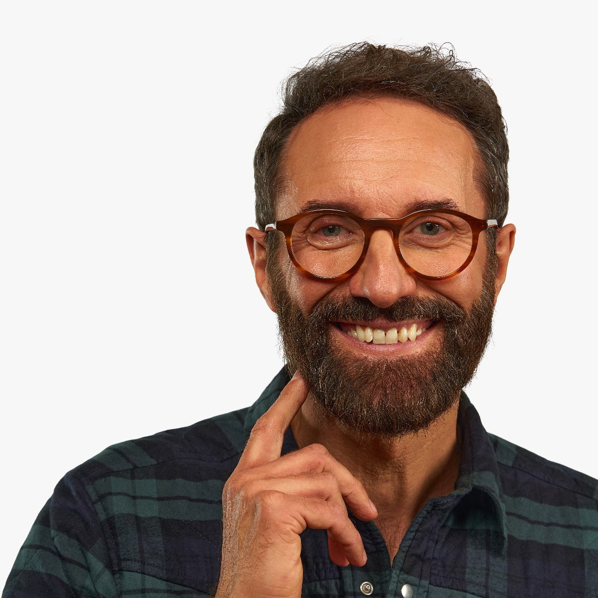 Luxreaders stylish Løkken Shiny Walnut Reading glasses. Made from Acetate in a Round shape.