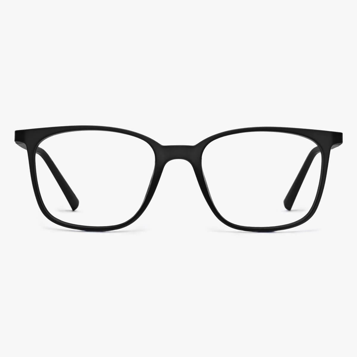 Luxreaders stylish Men's Fyn Black Reading glasses. Made from Rubber in a Square shape.