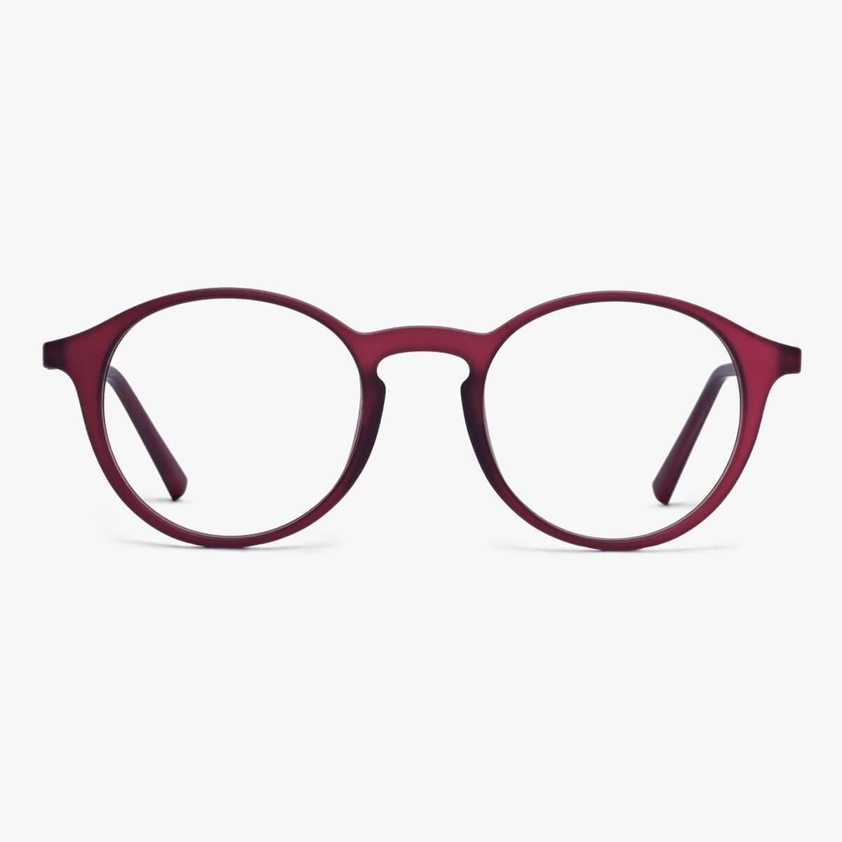 Luxreaders stylish Women's Læsø Red Reading glasses. Made from Rubber in a Round shape.