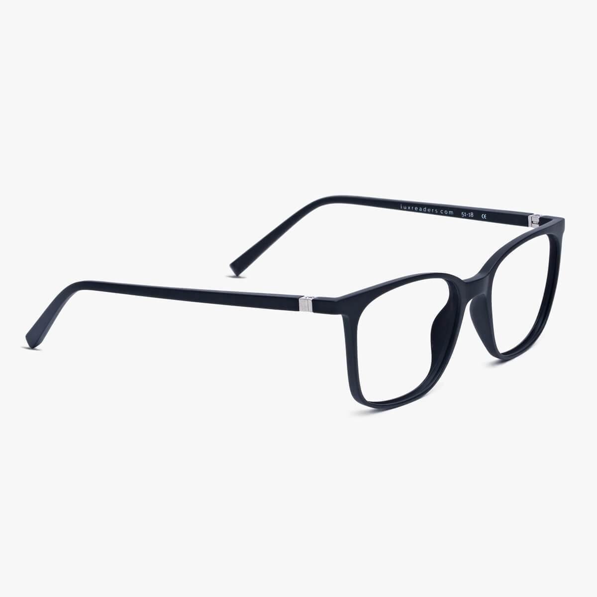 Luxreaders stylish Women's Fyn Black Reading glasses. Made from Rubber in a Square shape.