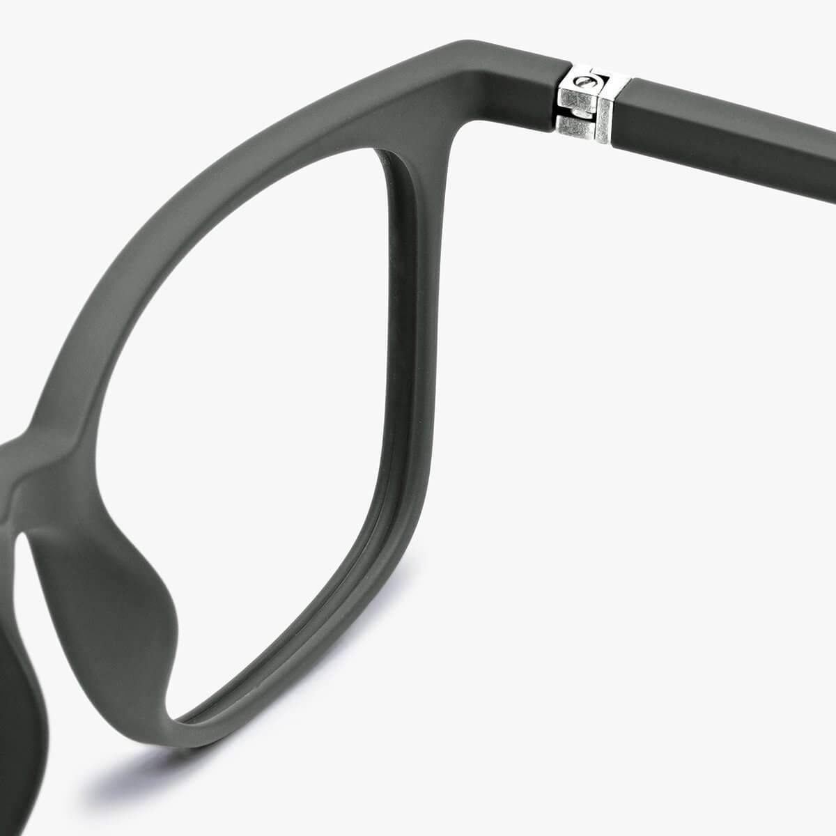Luxreaders stylish Men's Fyn Dark Army Reading glasses. Made from Rubber in a Square shape.