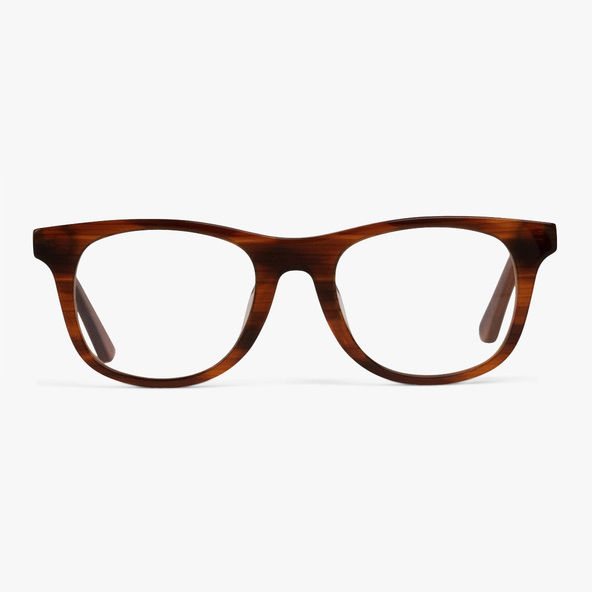 Luxreaders stylish Malmö Shiny Walnut Reading glasses. Made from Acetate in a Square shape.