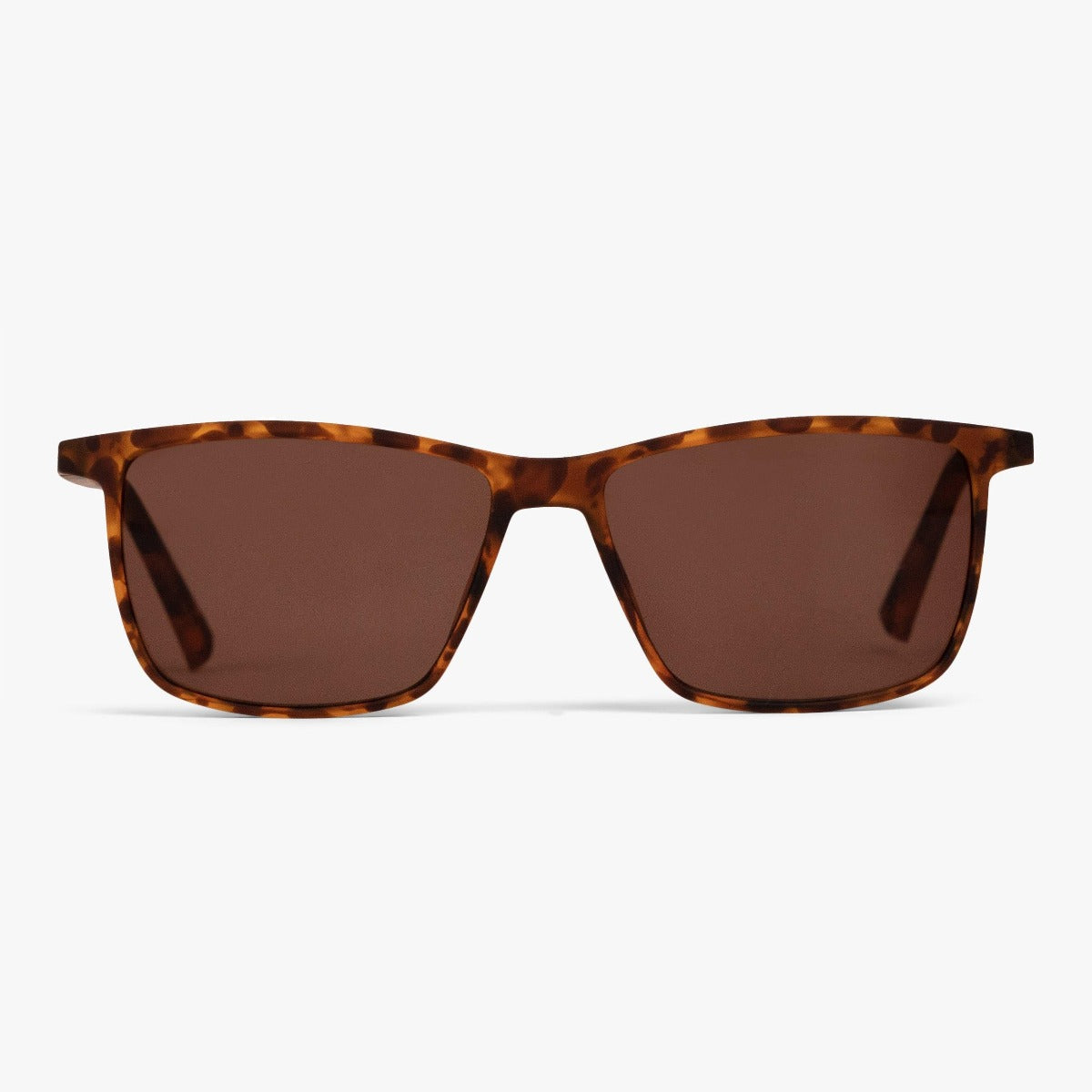 Brown tortoiseshell sunglasses with rectangular frames