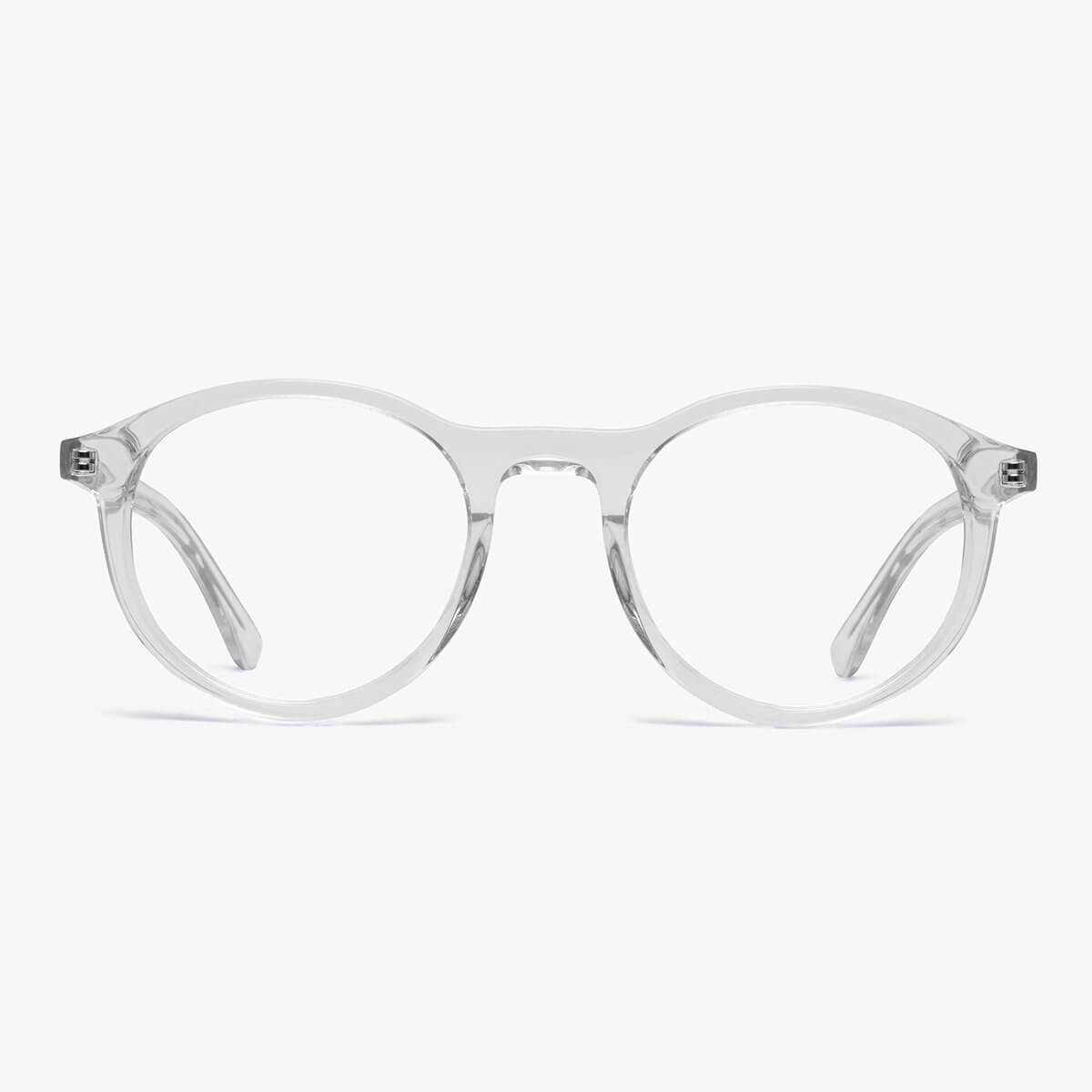 Round crystal white glasses with clear frame