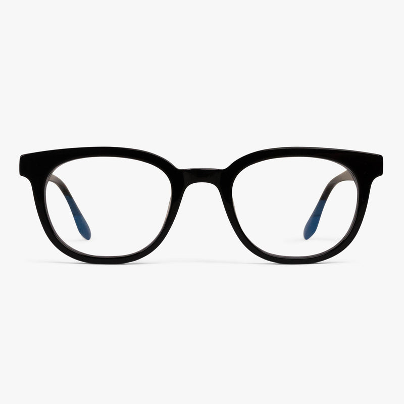 Men's Borås Black square-frame glasses with black finish and blue temple tips