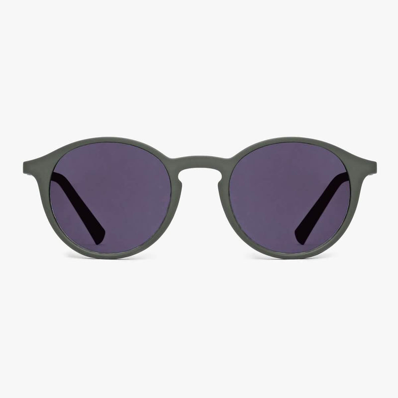 Men's Læsø Dark Army sunglasses with round frames and dark lenses