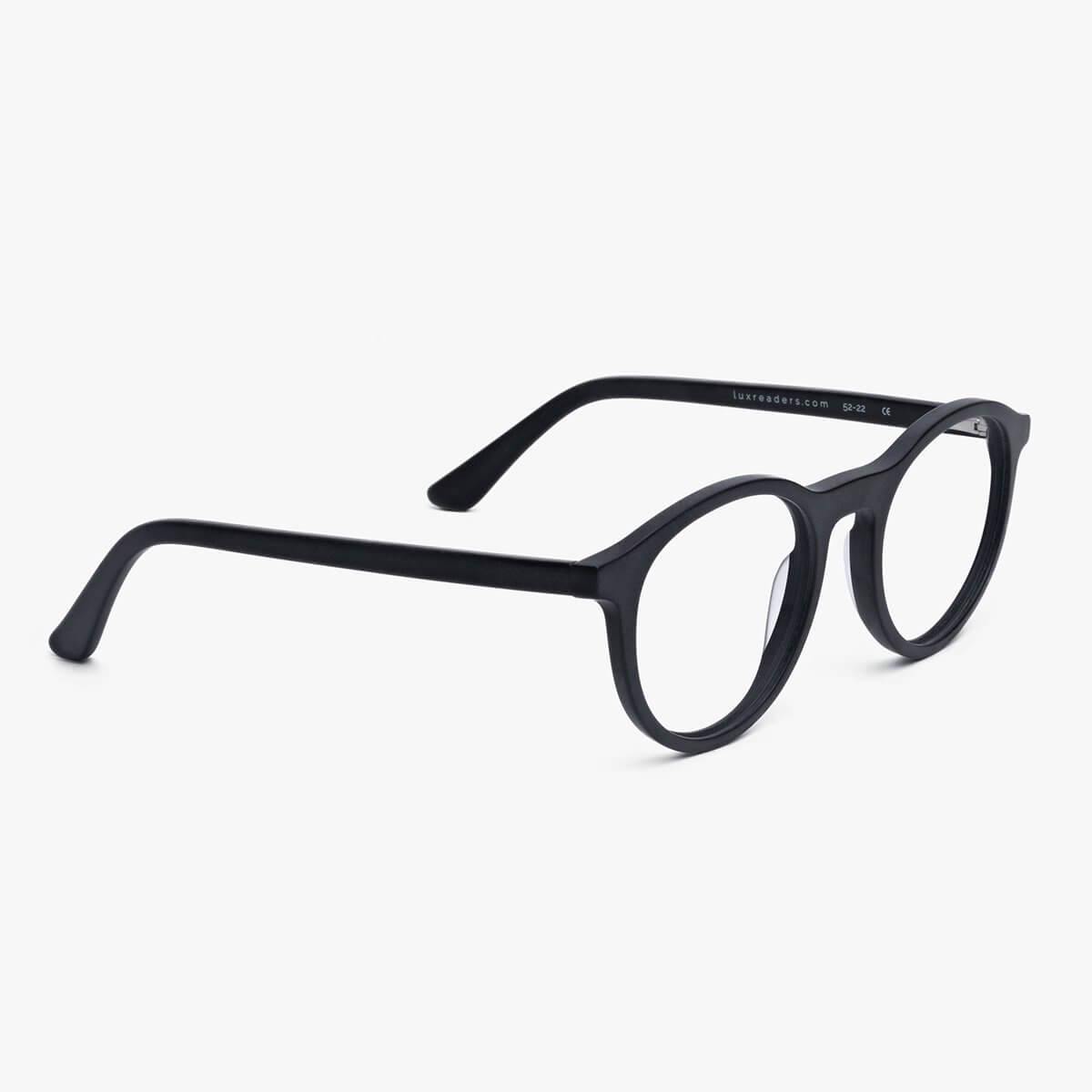Men's Løkken black round glasses with Luxreaders on temple