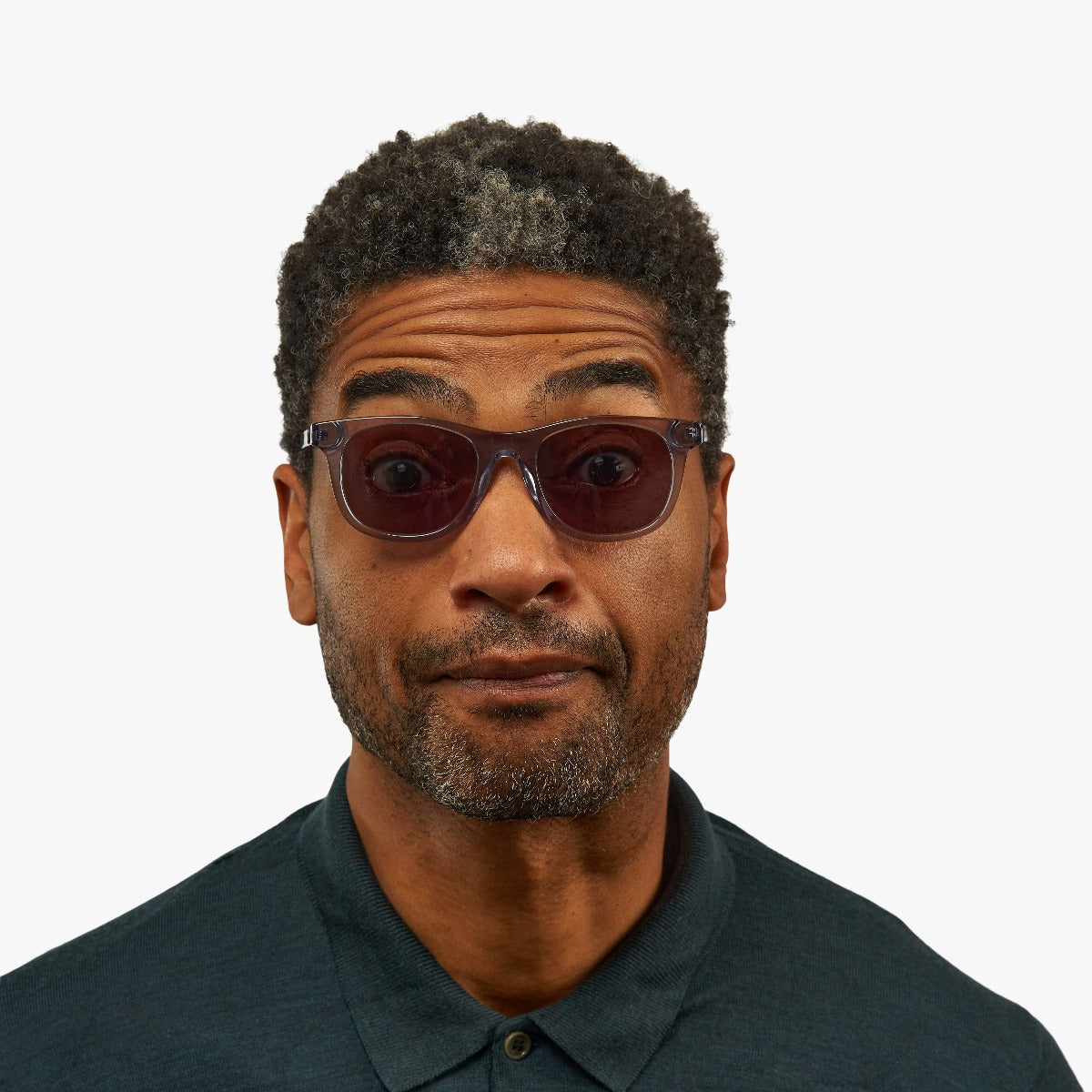 Person wearing Men's Malmö Crystal Grey glasses