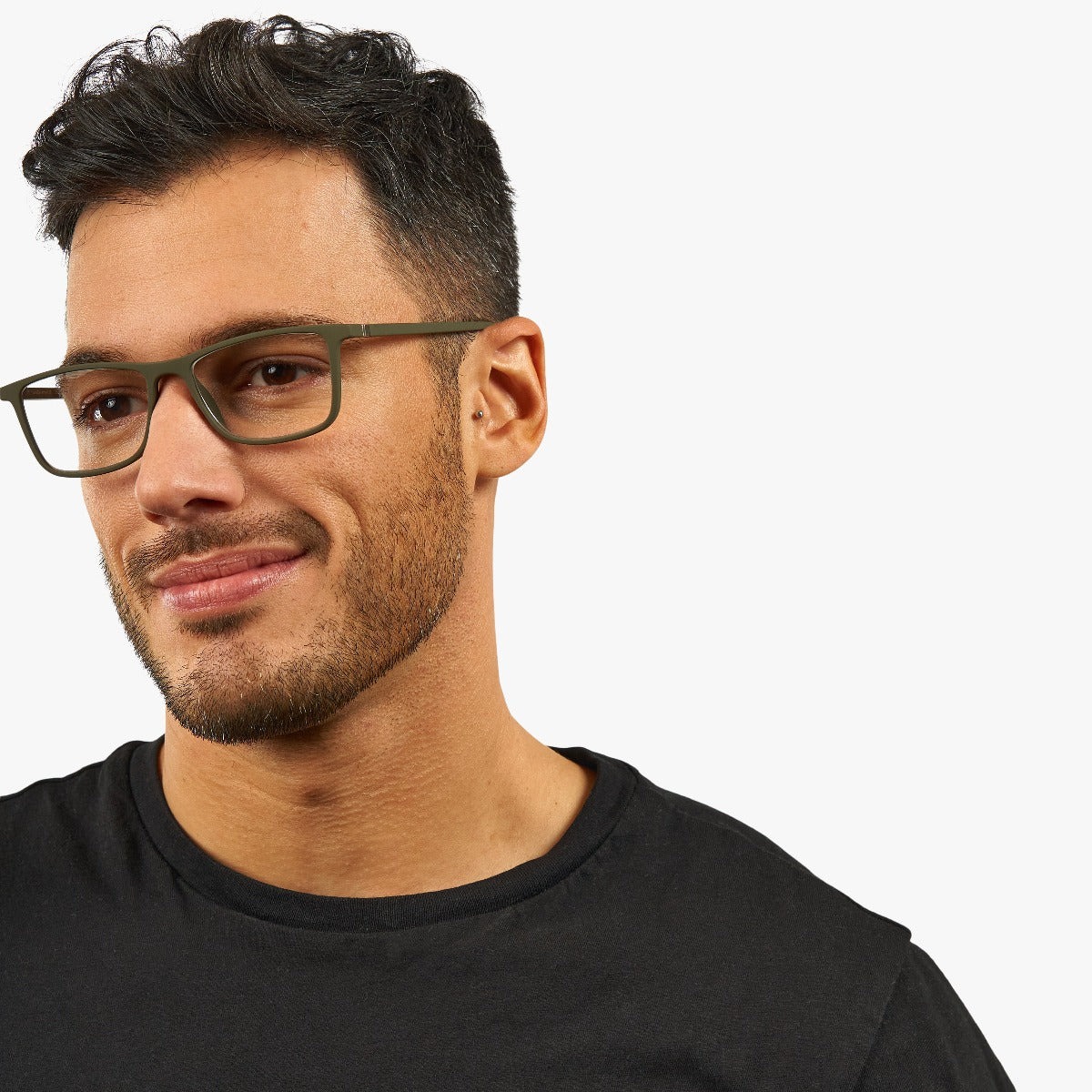 Person wearing Skagen Dark Army glasses