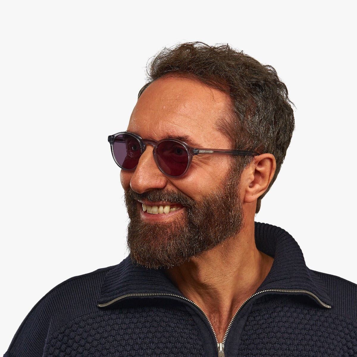 Person wearing Men's Trondheim Crystal Grey glasses