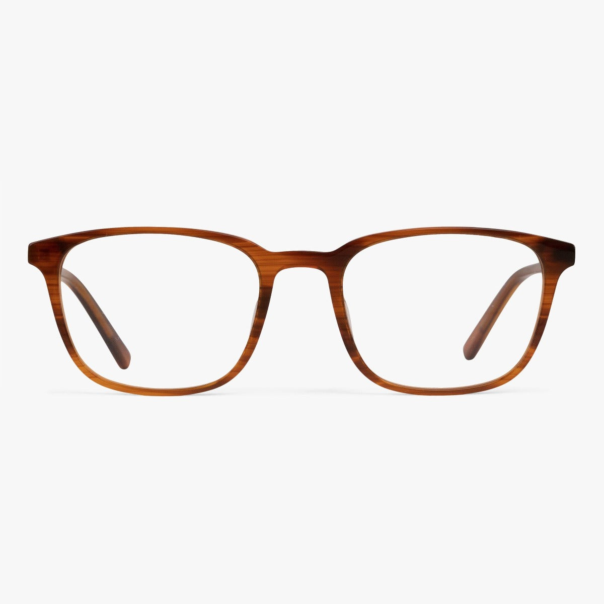 Luxreaders stylish Women's Ebeltoft Shiny Walnut Reading glasses. Made from Acetate in a Square shape.
