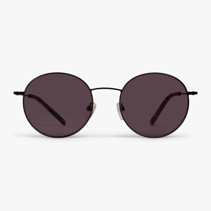 Tromsø Black round sunglasses with dark lenses and black metal frame