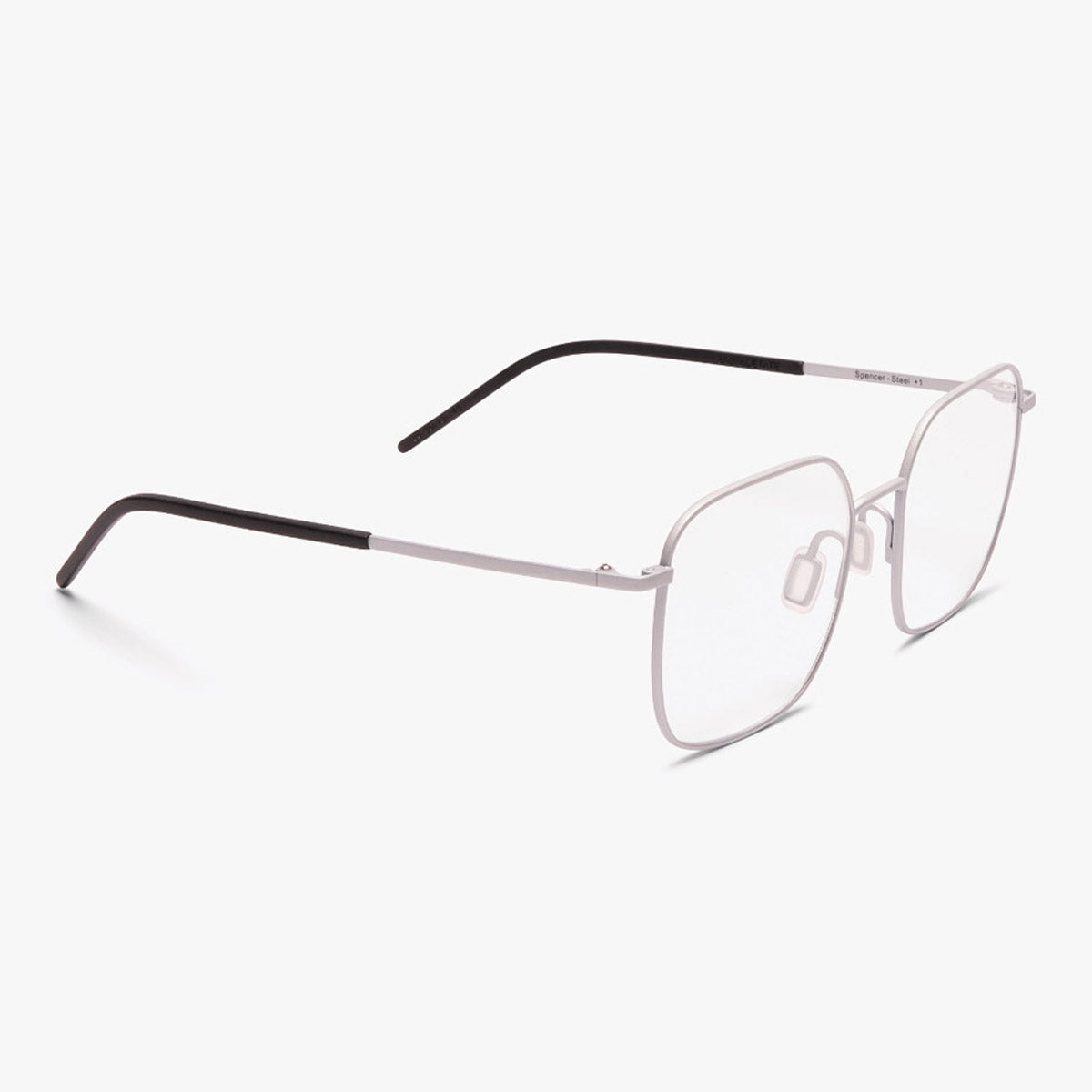 Square frame steel glasses with black temples
