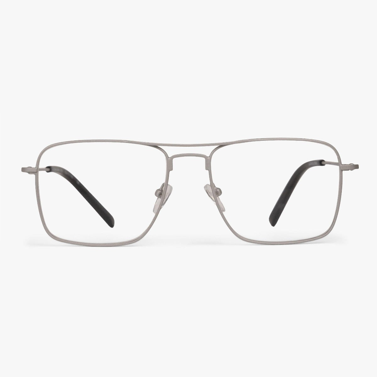 Steel rectangular glasses with thin metal frame and black temples