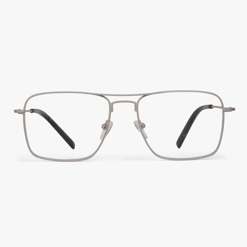 Steel rectangular glasses with thin metal frame and black temples