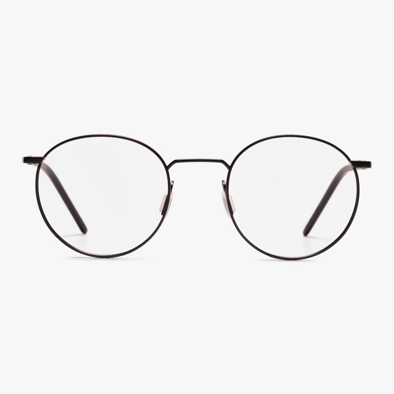 Black round reading glasses on white background