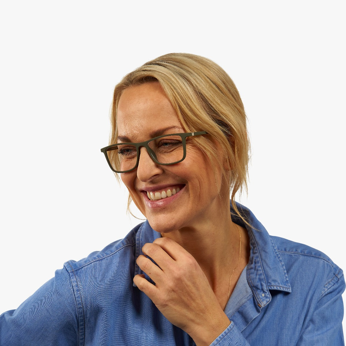 Person wearing Women's Skagen Dark Army glasses